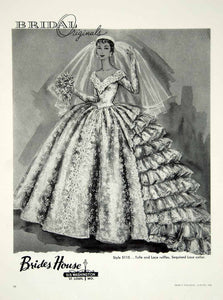 1956 Ad Vintage Wedding Dress Bride Bridal Gown Ruffles Fashion YBSM1 –  Period Paper Historic Art LLC