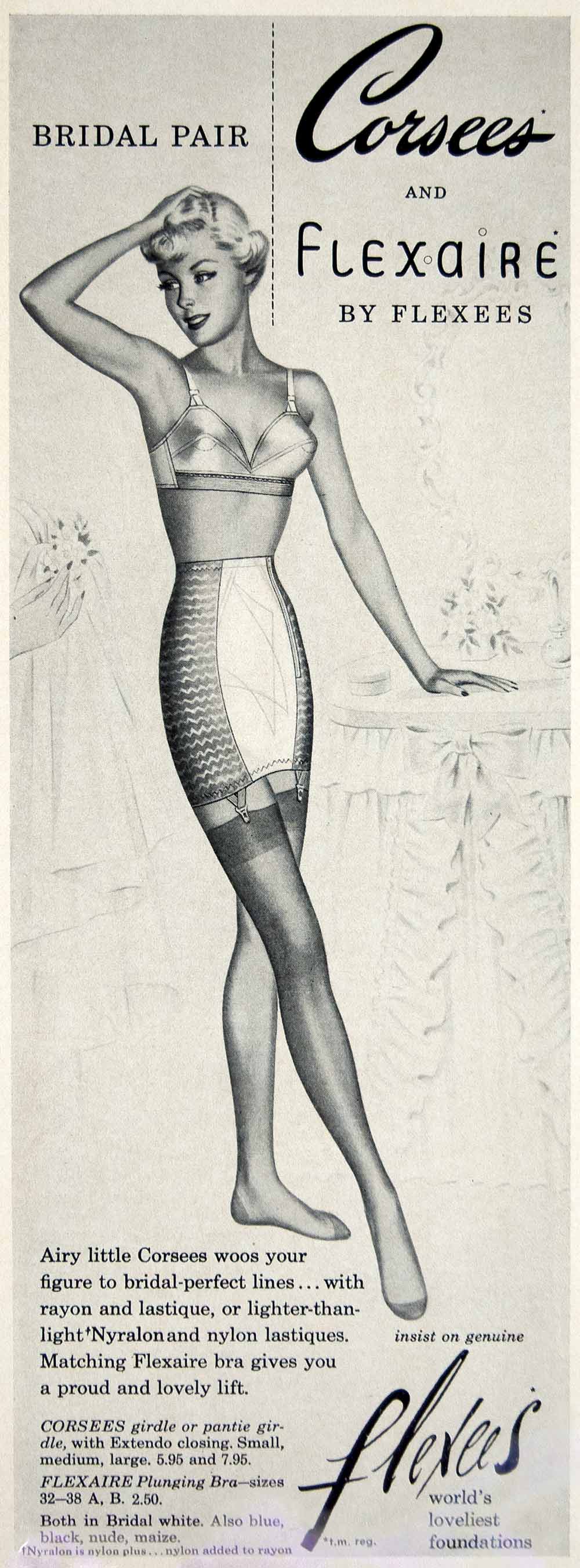 1949 Ad Vintage Flexees Corsees Girdle Flexaire Bra Lingerie Bride