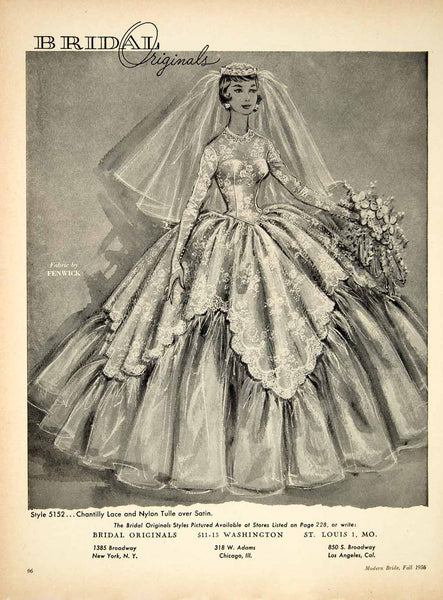 1956 Ad Bridal Originals Wedding Dress Fenwick Bride Chantilly Lace Sa –  Period Paper Historic Art LLC