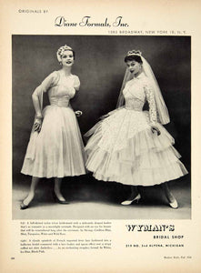 1956 Ad Diane Formals Wymans Bridal Wedding Dress Gown Bride Bridesmaid YBSM2