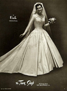 1956 Ad Fink Wedding Dress Bridal Gown Helene Arnhold Veil Bride Fashion YBSM2
