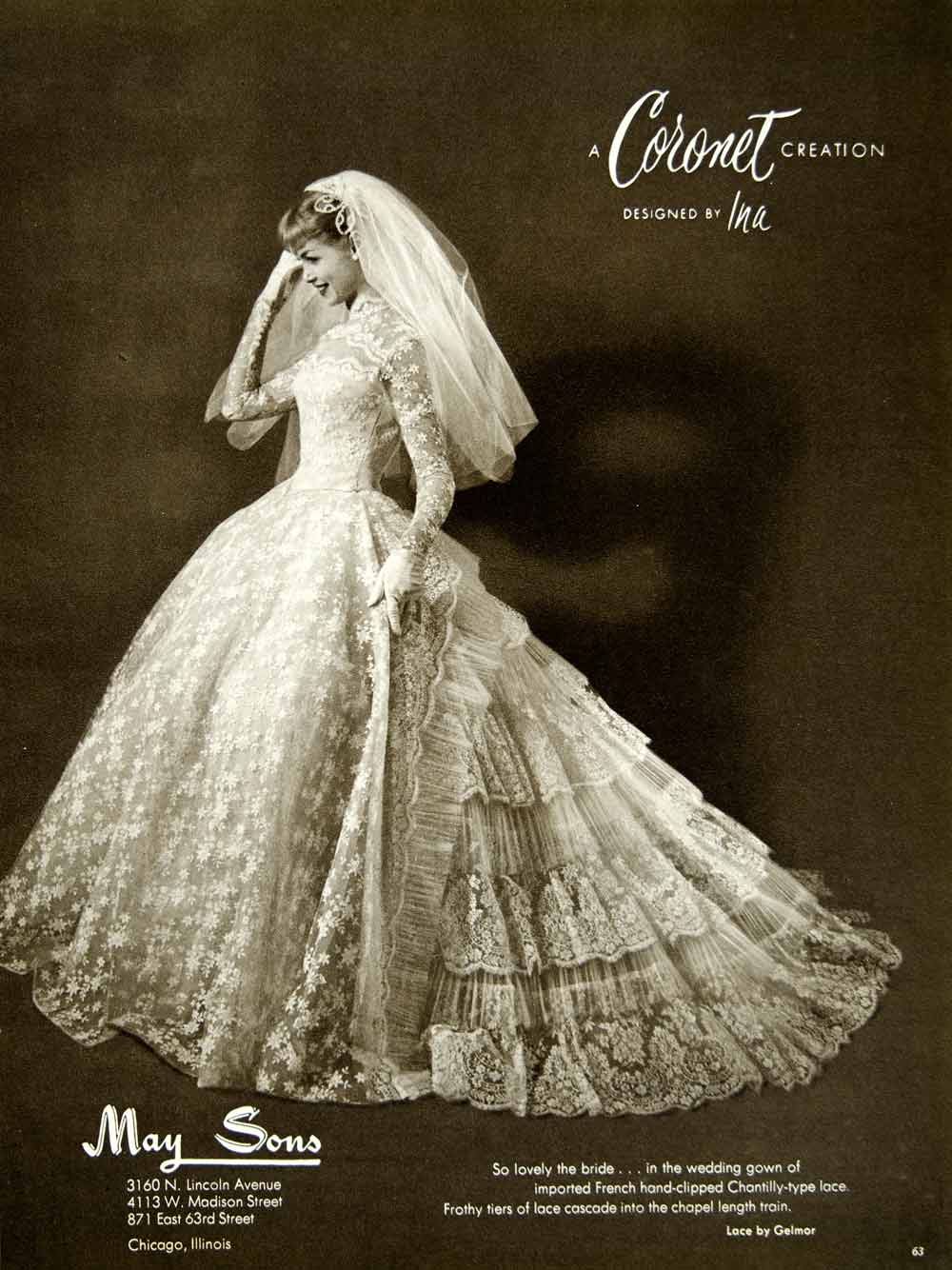 1956 Ad Coronet Ina Wedding Dress Gown Bride Bridal Veil Fashion
