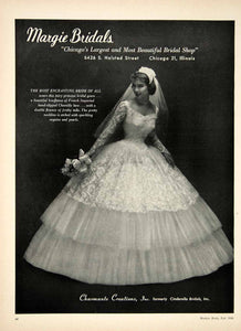 1956 Ad Charmante Creations Wedding Dress Veil Bride Margie Bridal Gown YBSM2