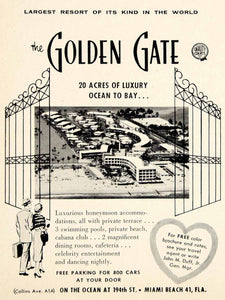 1956 Ad Golden Gate Hotel Resort Honeymoon Miami Beach FL Travel Tourism YBSM2