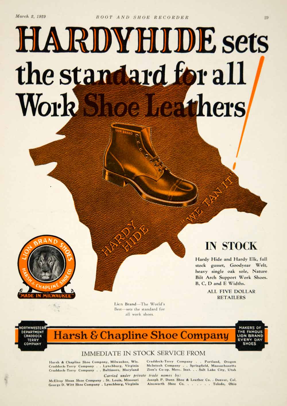 1929 Ad Hardyhide Work Shoes Harsh Chapline Milwaukee Wisconsin Leather YBSR1