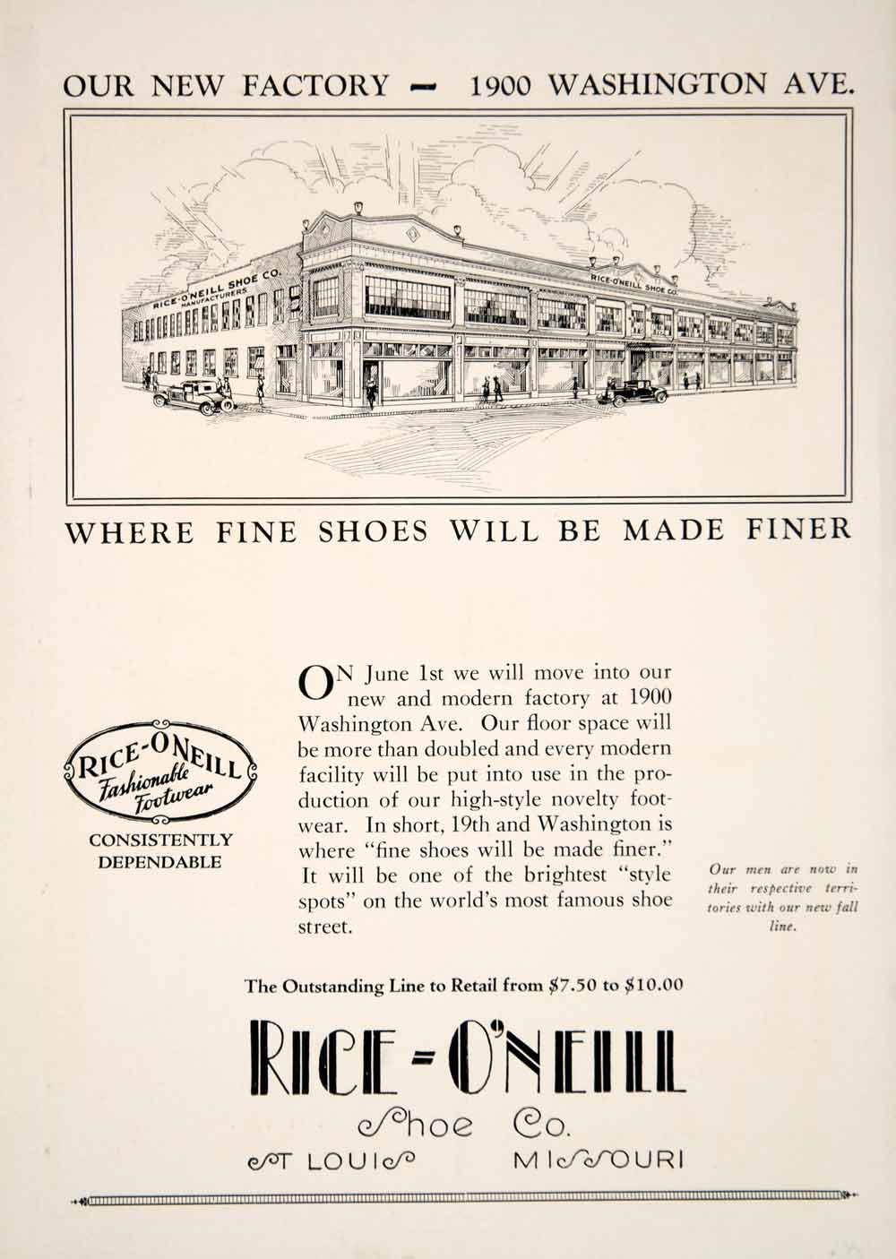 1929 Ad Rice O'Neill Fashionable Footwear Shoe Factory Saint Louis YBSR1