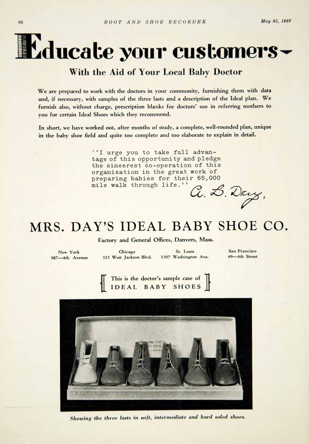 1929 Ad Mrs. Day's Ideal Baby Shoe Company Danvers Mass. Toddler Footwear YBSR1