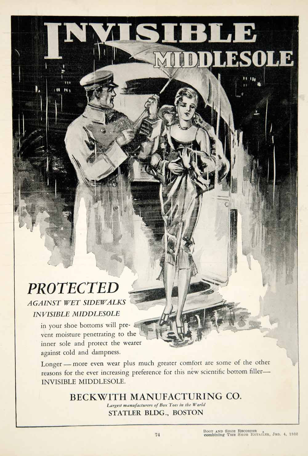 1930 Ad Invisible Middlesole Beckwith Manufacturing Boston Rain Umbrella YBSR1 - Period Paper
