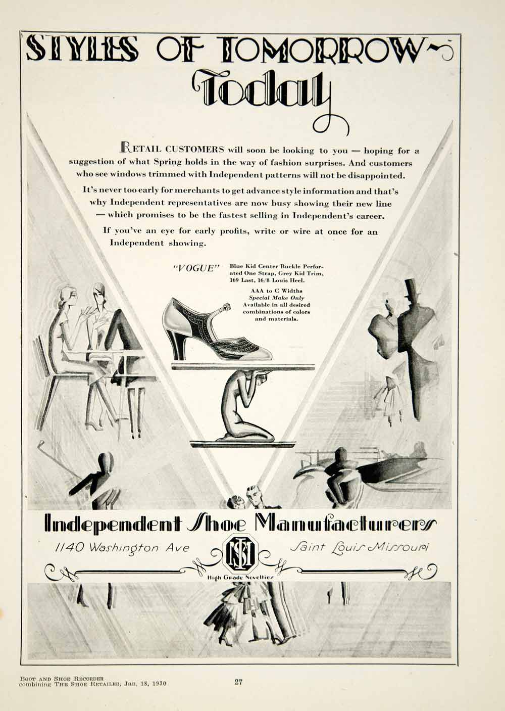 1930 Ad Footwear Fashion Independent Shoe Manufacturers Saint Louis Art YBSR1