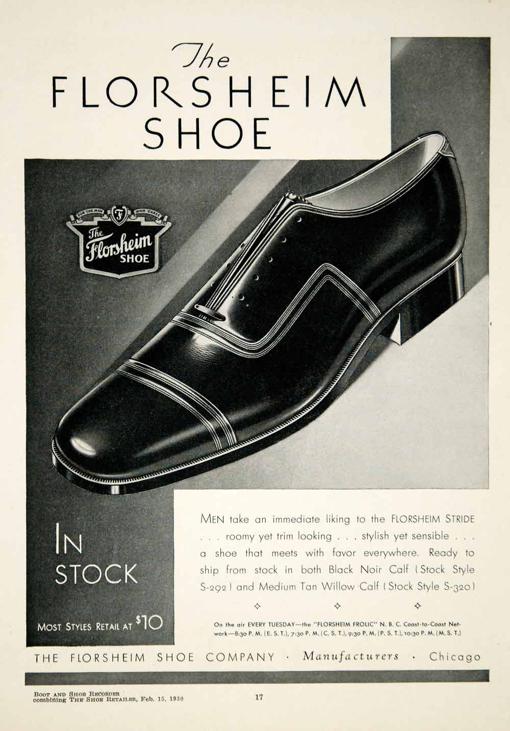 1930 Ad Florsheim Shoe Company Chicago Illinois Men Fashion Stride Noir YBSR1