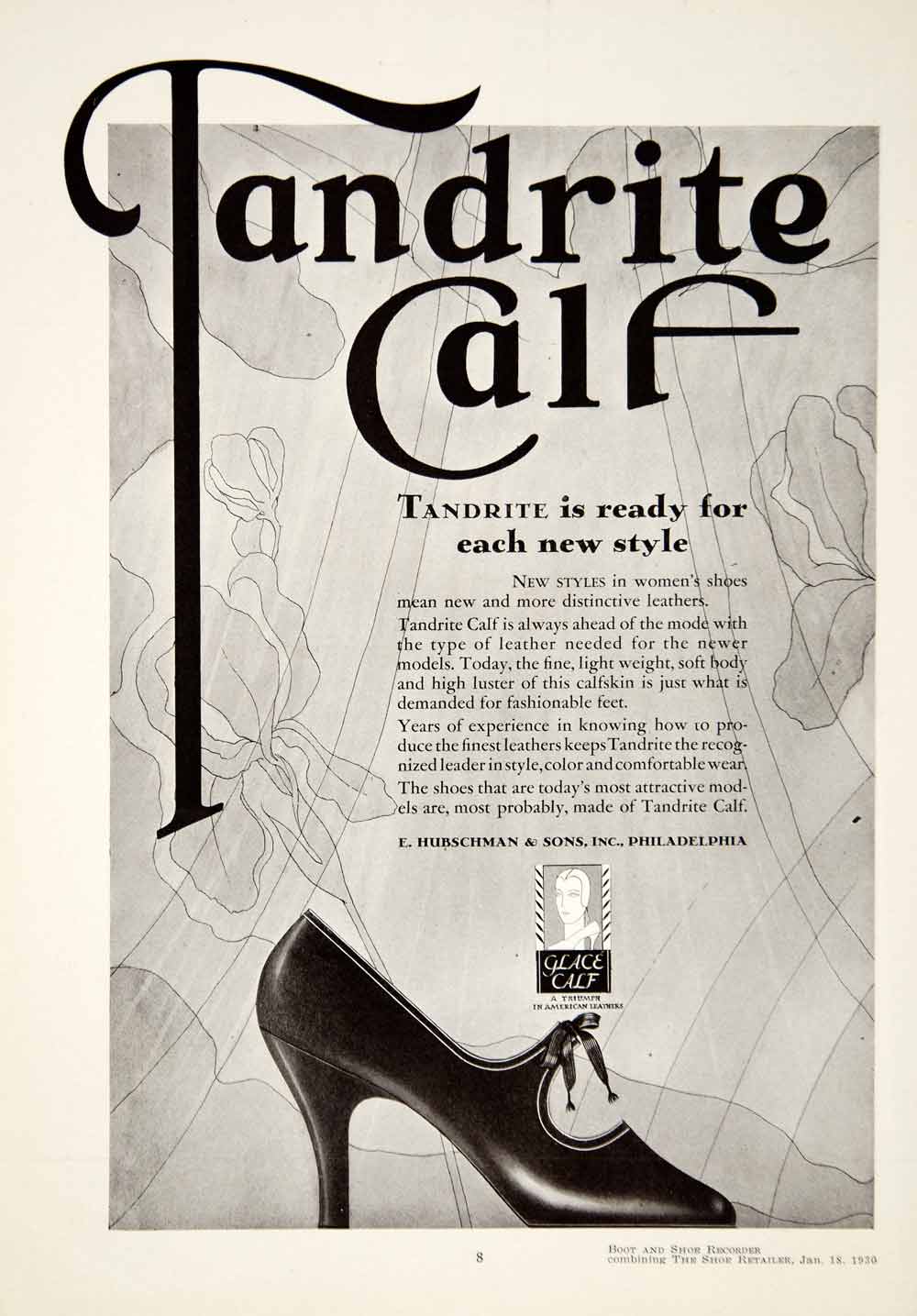 1930 Ad Tandrite Calf Shoe E. Hubschman Sons Philadelphia Typography Art YBSR1