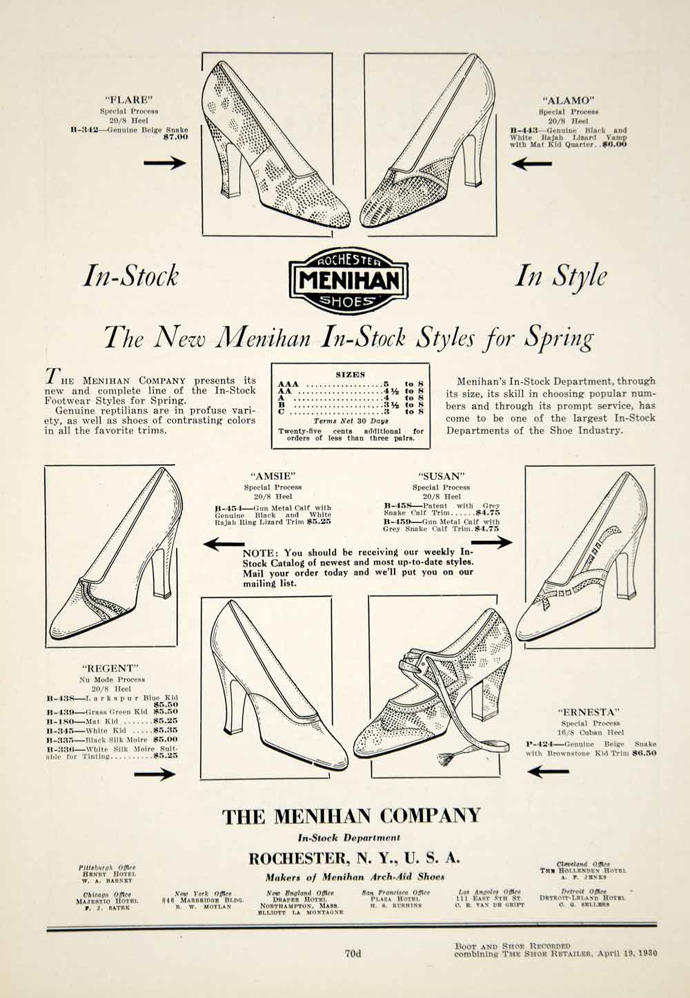 1930 Ad Menihan Shoes Rochester New York High Heel Women Fashion Reptile YBSR1