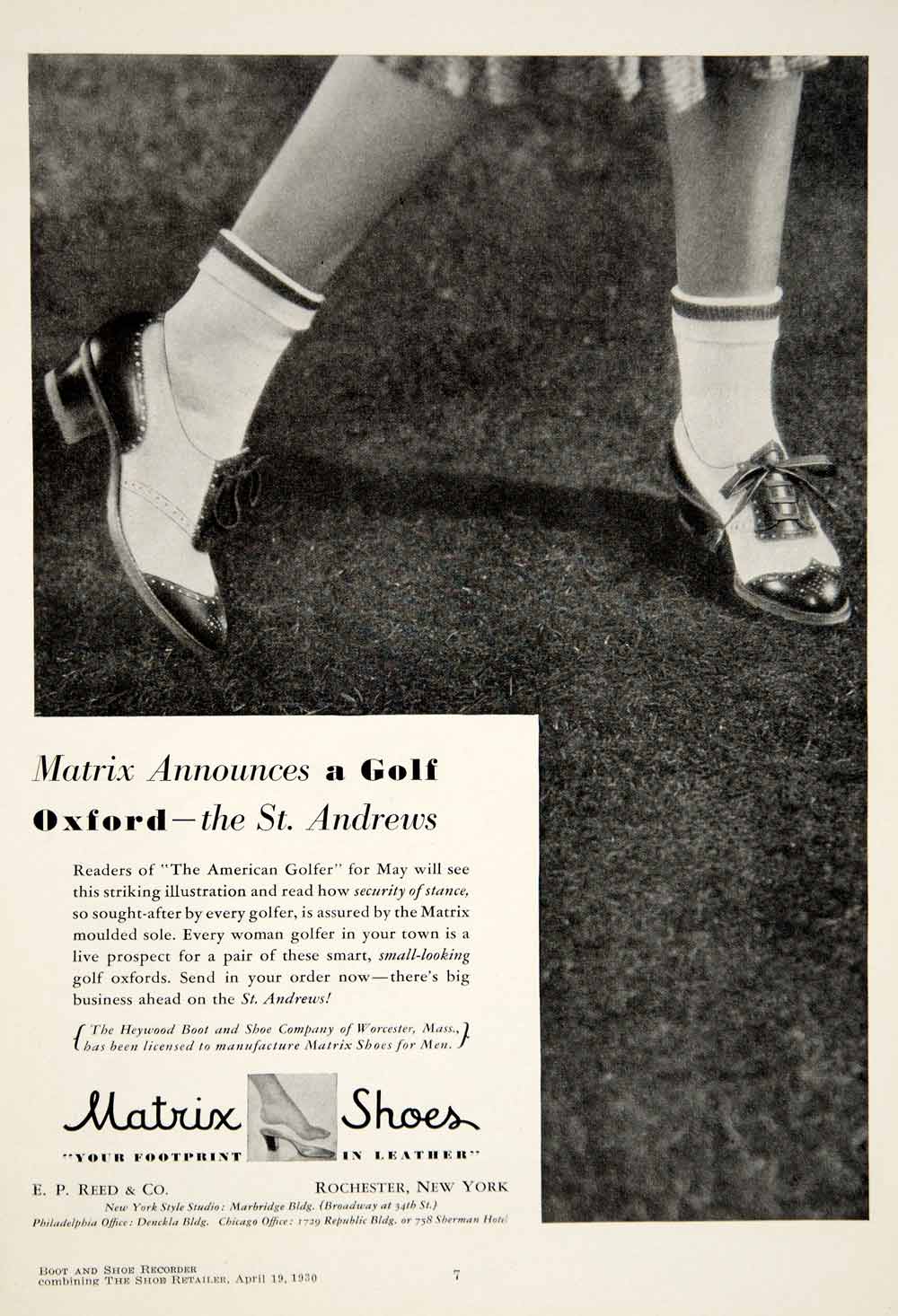 1930 Ad Saint Andrews Gold Oxford Shoe Matrix E P Reed Company Child YBSR1