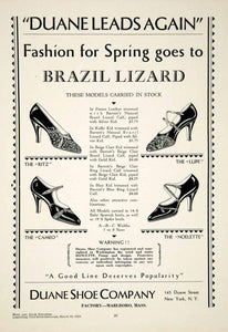 1930 Ad High Heel Brazil Lizard Women Fashion Duane Shoe Company Ritz Lupe YBSR1