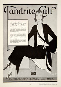 1930 Ad Tandrite Calf Shoe High Heel E Hubschman Sons Art Deco Woman YBSR1