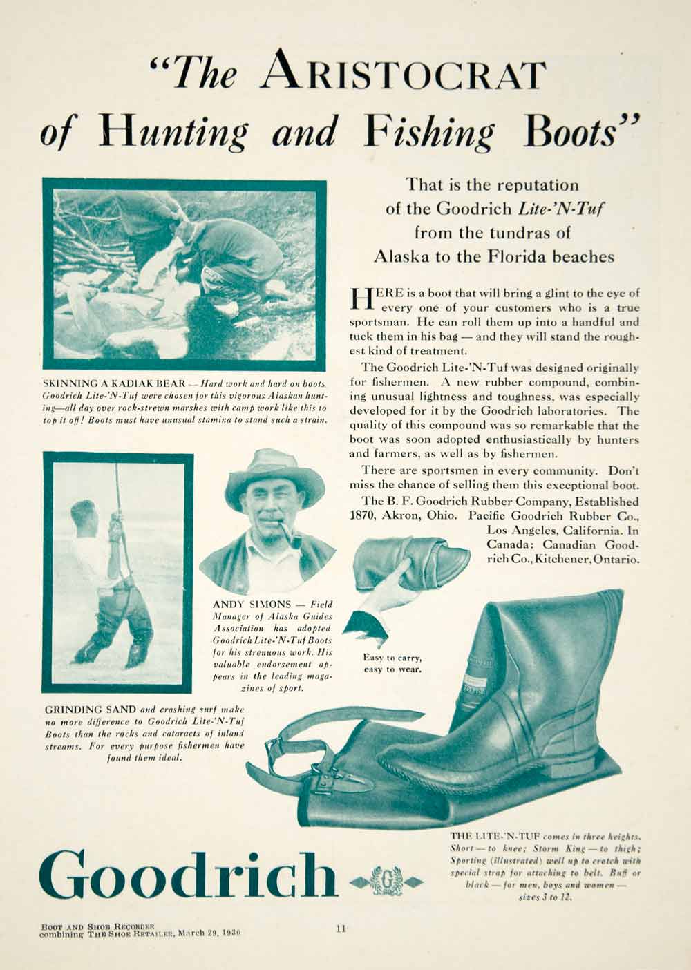 1930 Ad Goodrich Hunting Fishing Boots Men Fashion Shoe Andy Simons Lake YBSR1