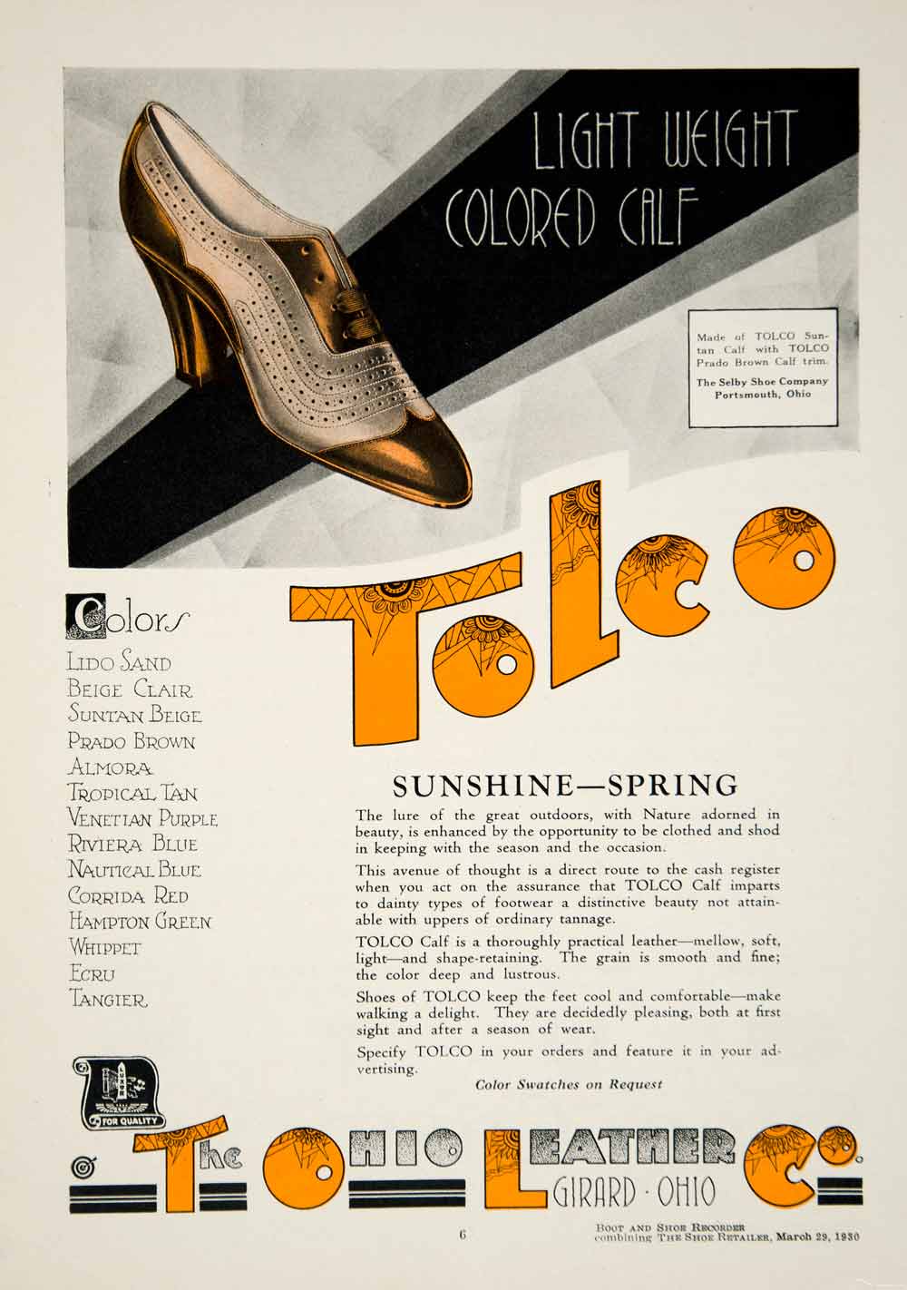 1930 Ad TOLCO Light Weight Colored Calf High Heel Shoe Women Fashion YBSR1