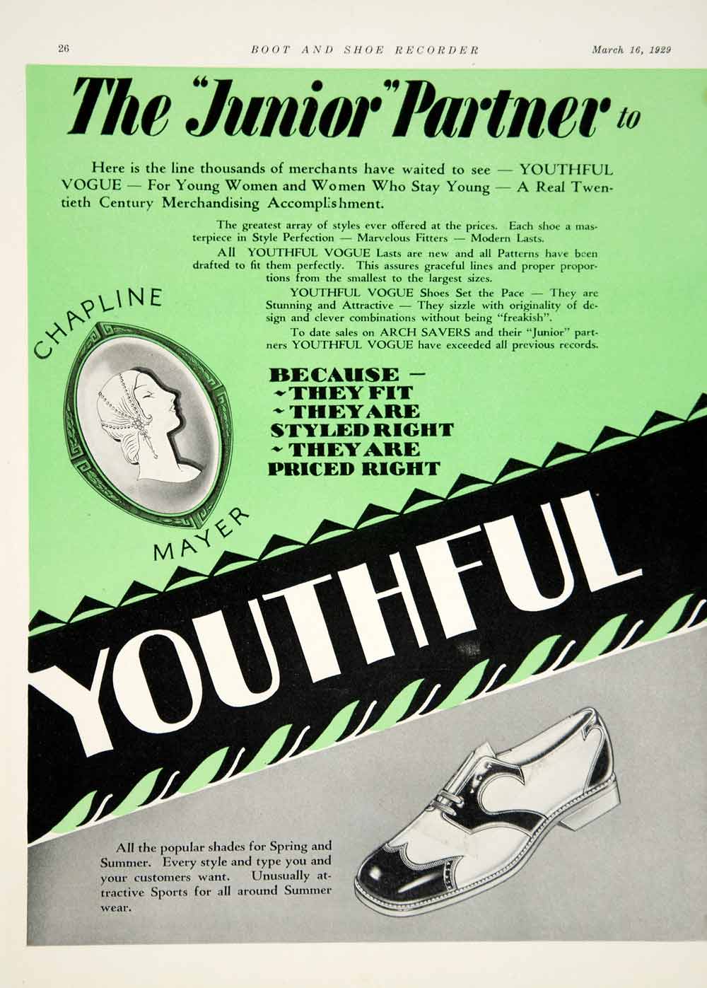 1929 Ads Youthful Vogue Arch Saver Shoes Children Chapline Mayer Milwaukee YBSR1