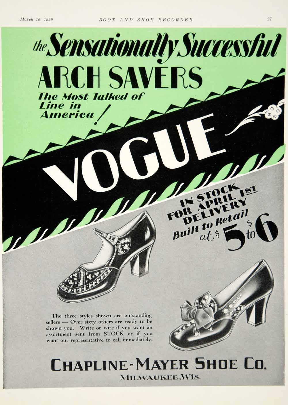 1929 Ads Youthful Vogue Arch Saver Shoes Children Chapline Mayer Milwaukee YBSR1