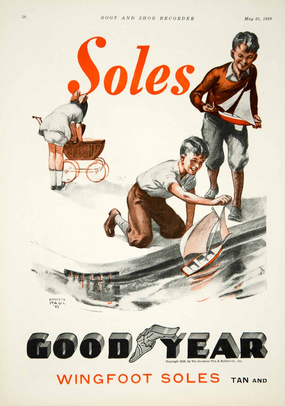 1929 Ads Good Year Rubber Soles Wingfoot Children Boy Kenneth Paul YBSR1