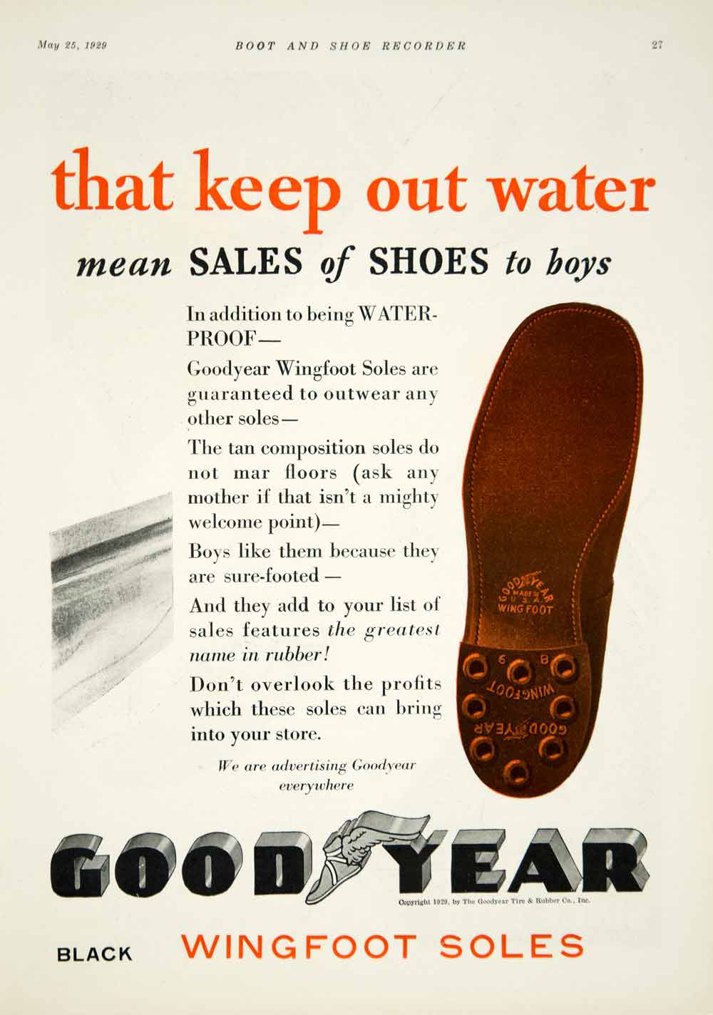 1929 Ads Good Year Rubber Soles Wingfoot Children Boy Kenneth Paul YBSR1