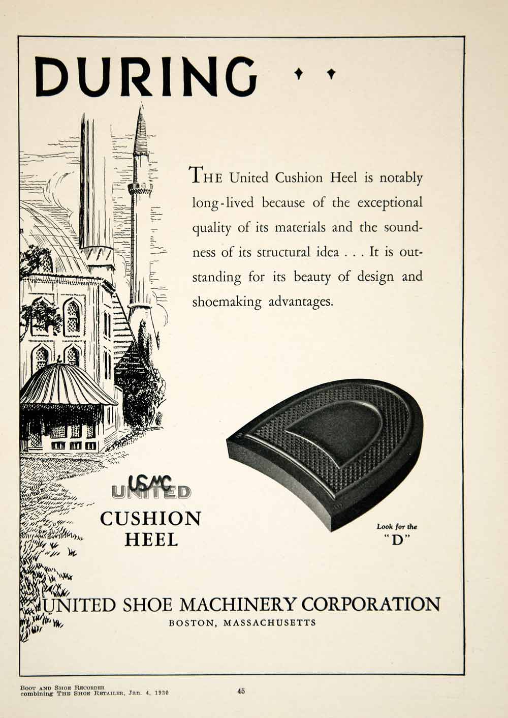 1930 Ads United Shoe Machinery Corporation Boston San Sophia Istanbul YBSR1