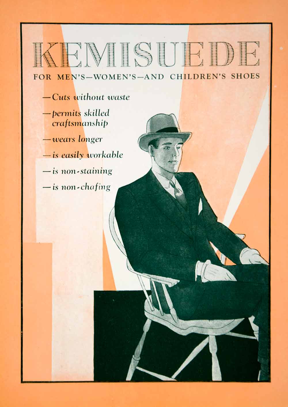 1929 Ads Kemisuede Shoe Men Fashion Portrait Art Deco Orange Akron Ohio YBSR1