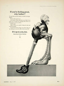 1973 Ad American Cancer Society Preventive Care Health Checkup Ostrich Head YBX1