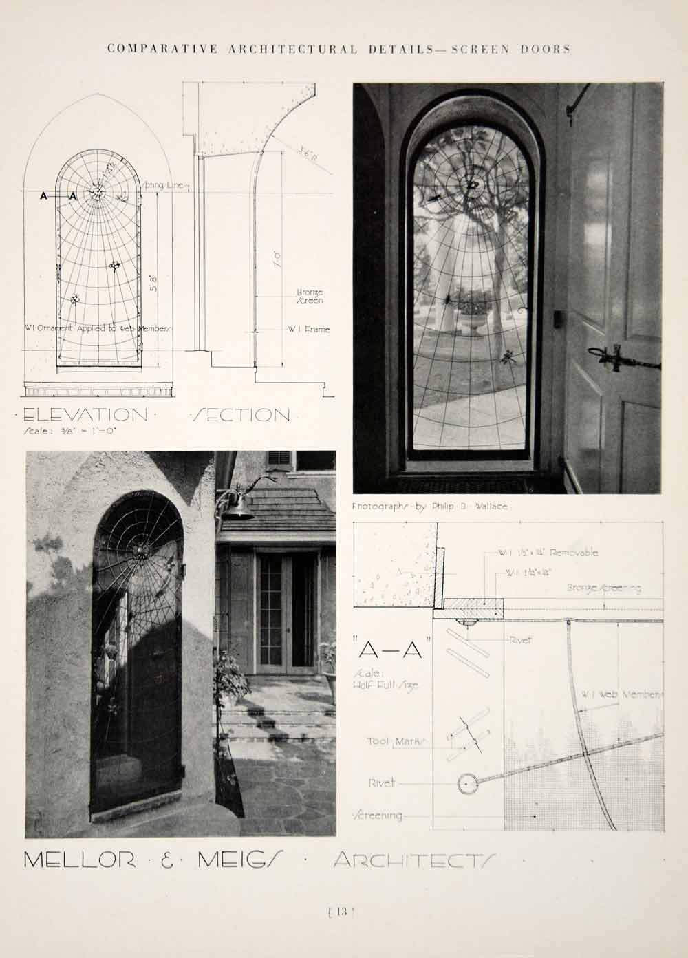1937 Print Mellor Meigs Art Nouveau Architecture Spiderweb Screen Door YCA1