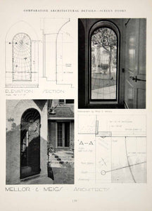 1937 Print Mellor Meigs Art Nouveau Architecture Spiderweb Screen Door YCA1