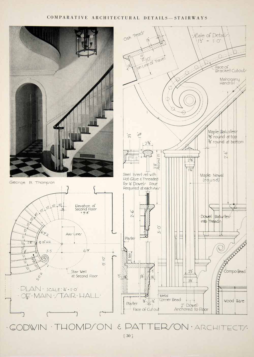 1937 Print Godwin Thompson Patterson Bannister Stairway Baluster Newel YCA1