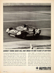 1962 Ad Autolite Spark Plugs Batteries Service Parts Car Dan Gurney Daytona YCD1