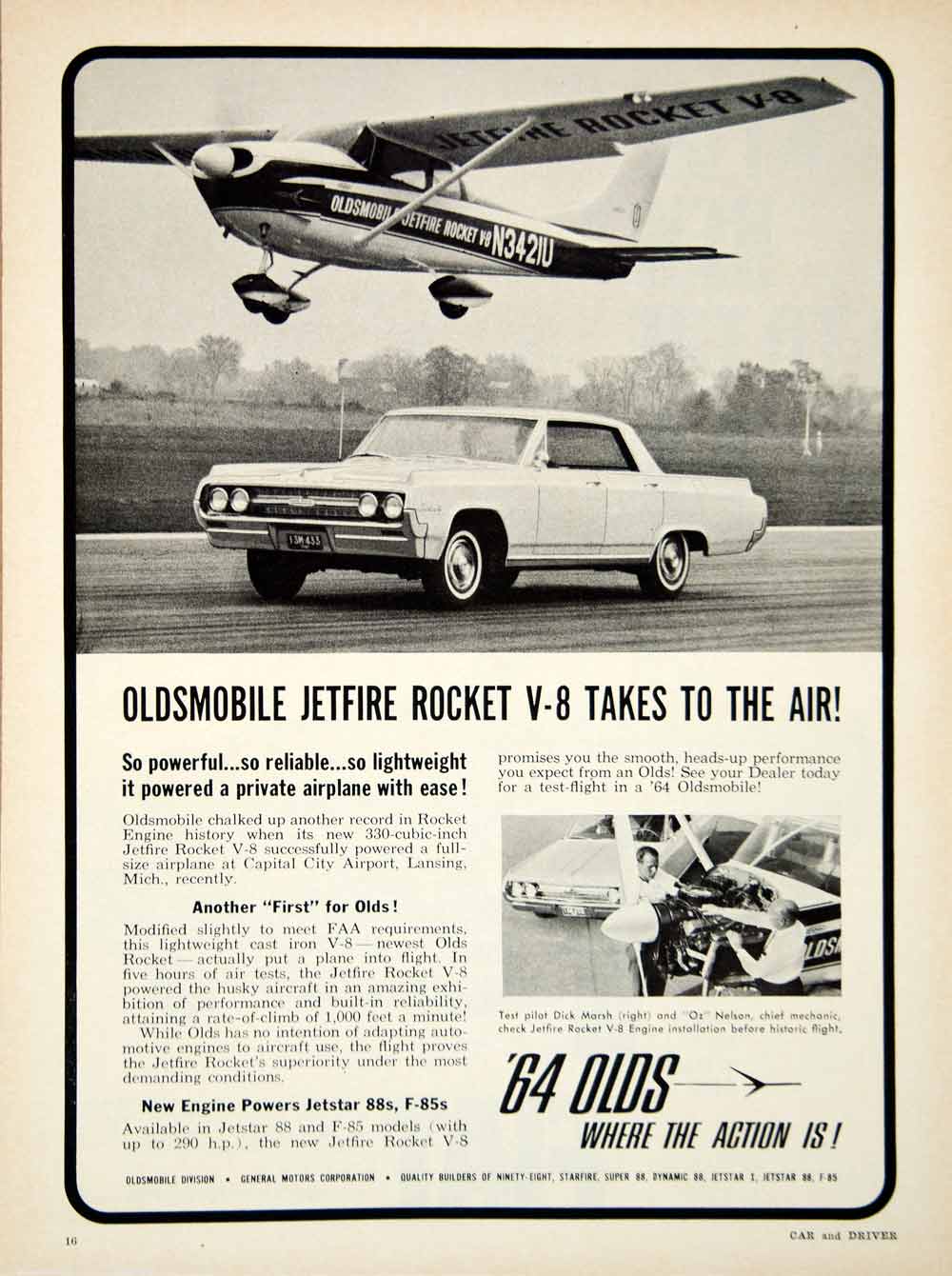1964 Ad Oldsmobile Jetstar I 88s GM Jetfire Rocket V8 Engine 4 Door Hardtop YCD3