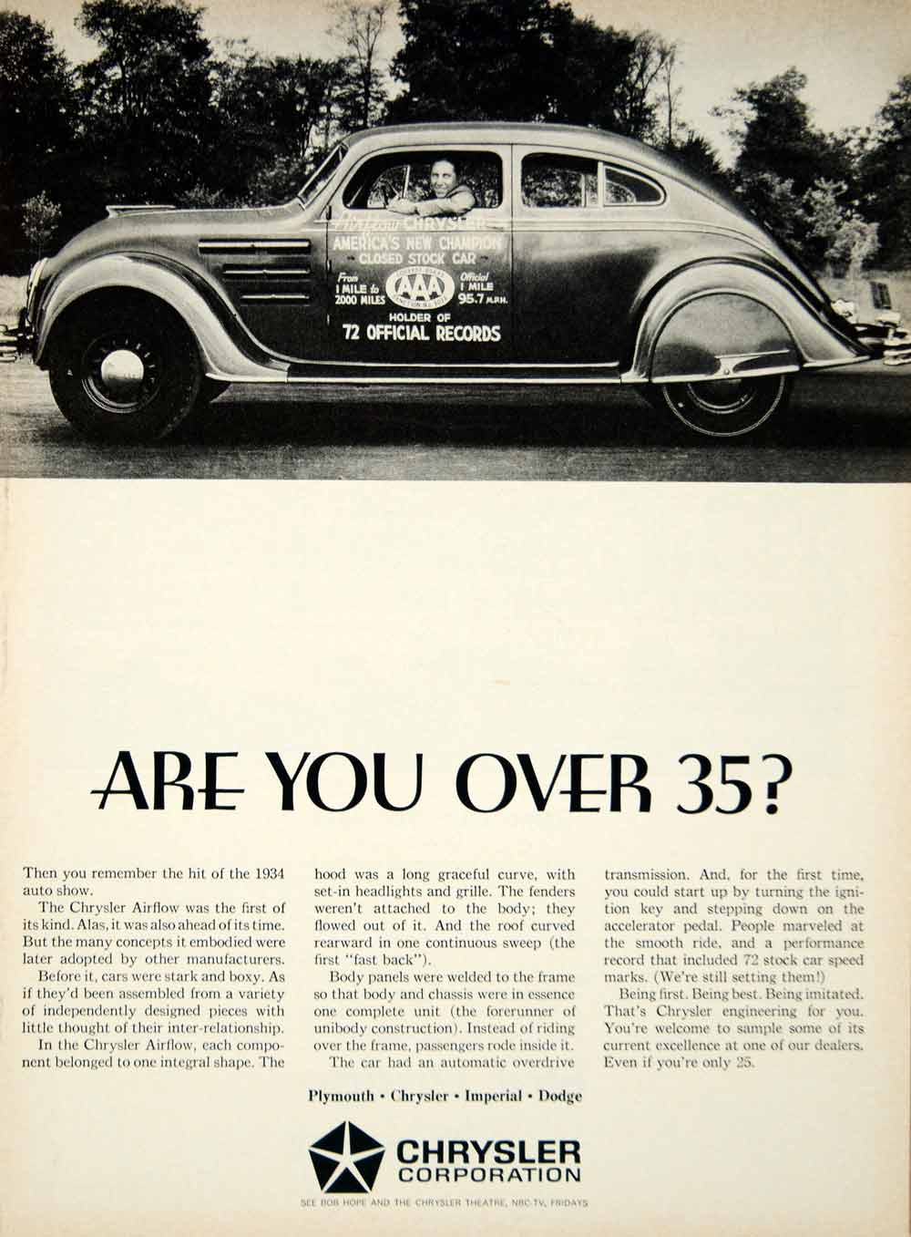 1964 Ad Chrysler Corporation 1934 Airflow Closed Stock Car Champion Race YCD3