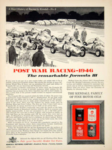 1964 Ad Kendall Motor Oil Racing Formula III Car Engine Lubricant M6 Dual YCD3