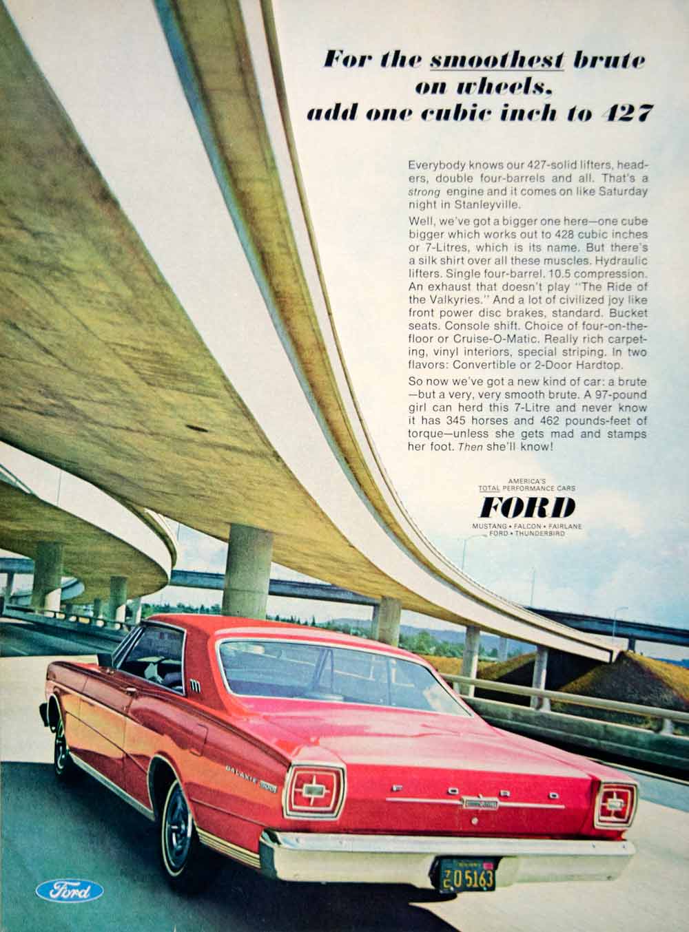 1966 Ad Ford Galaxie 500 2 Door Full Size Muscle Car Hardtop 428 7.0L FE V8 YCD4