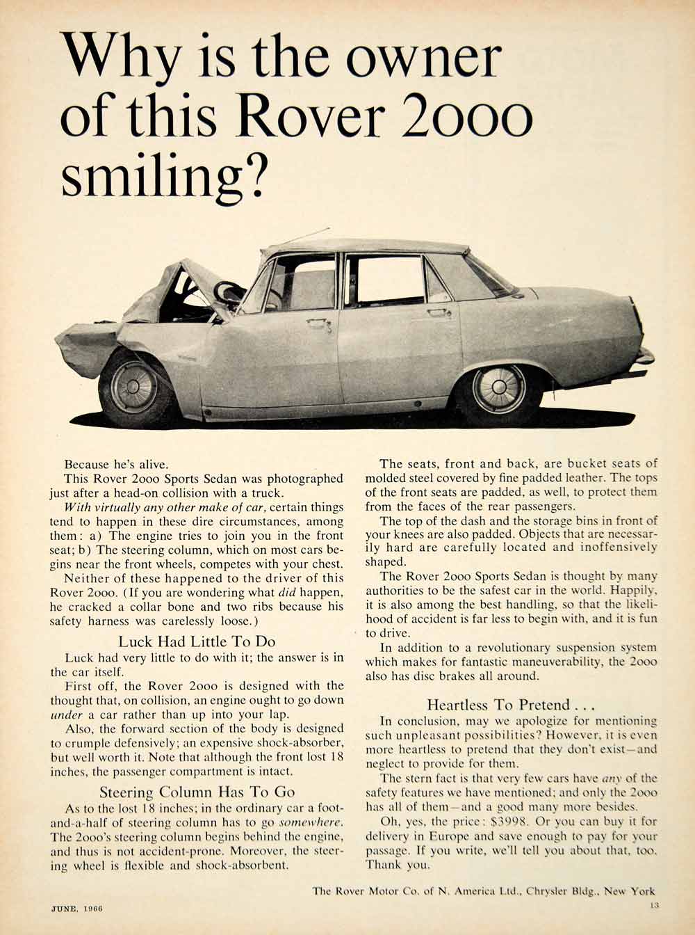1966 Ad Rover P6 4 Door Saloon 2000 UK Import Car 2.0L I4 OHC Engine W ...