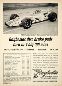 1966 Ad Raybestos Brake Lining Pads Fluid Parts Graham Hill Formula One YCD4