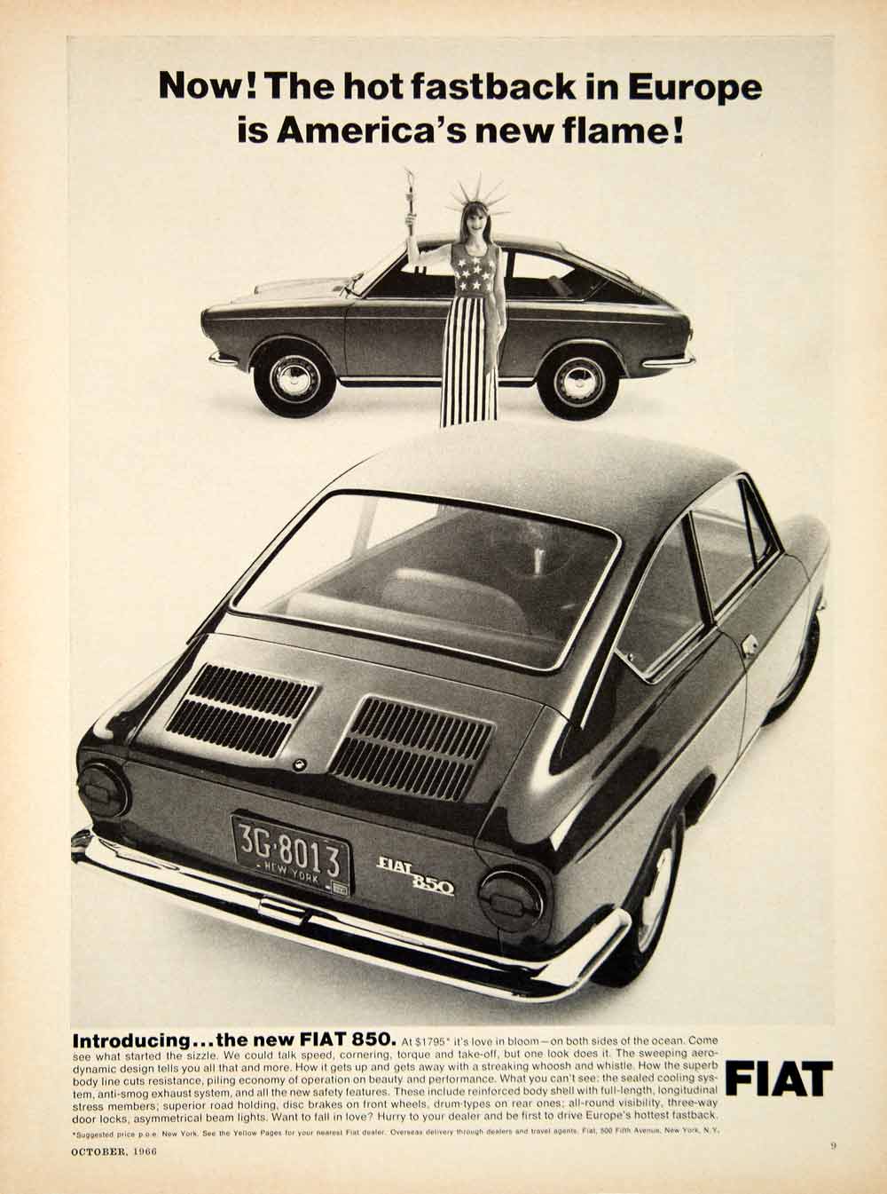 1966 Ad Fiat 850 2 Door Fastback Coupe Italian Import Car I4 Engine New YCD4
