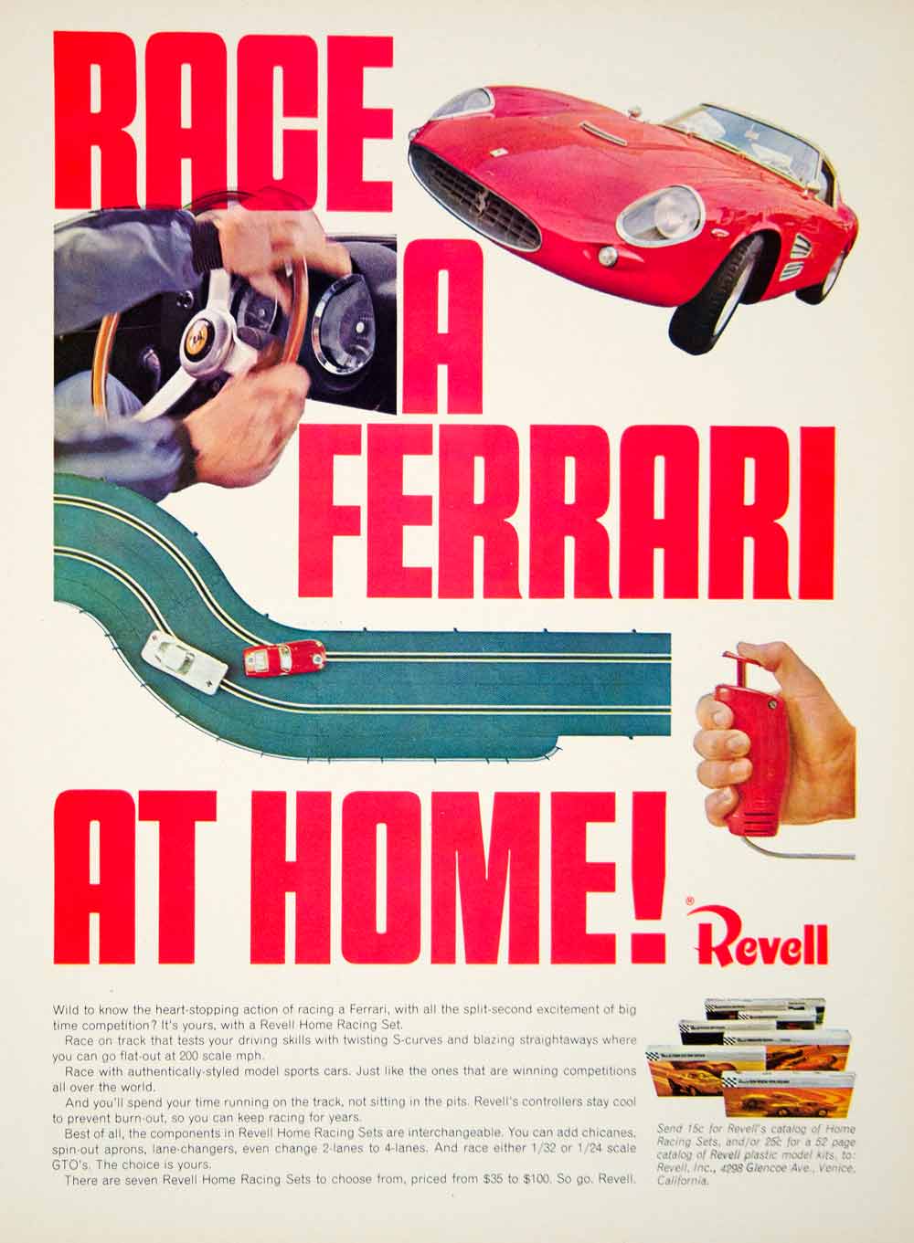 1966 Ad Revell Home Race Set Ferrari Table Top Hobby 4298 Glencoe Ave YCD4