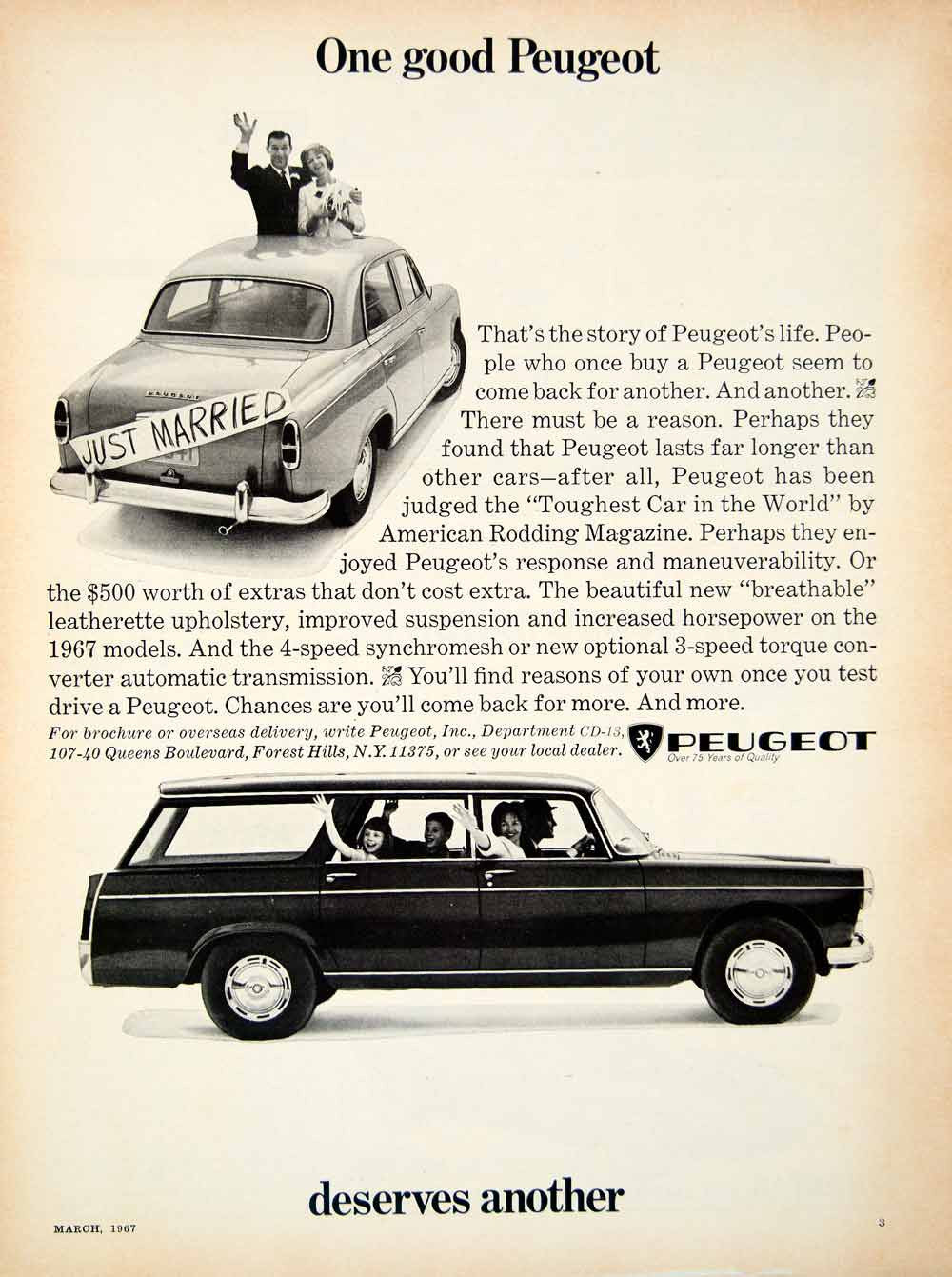 1967 Ad Peugeot 404 4 Door Sedan Station Wagon Family Car European Import YCD5