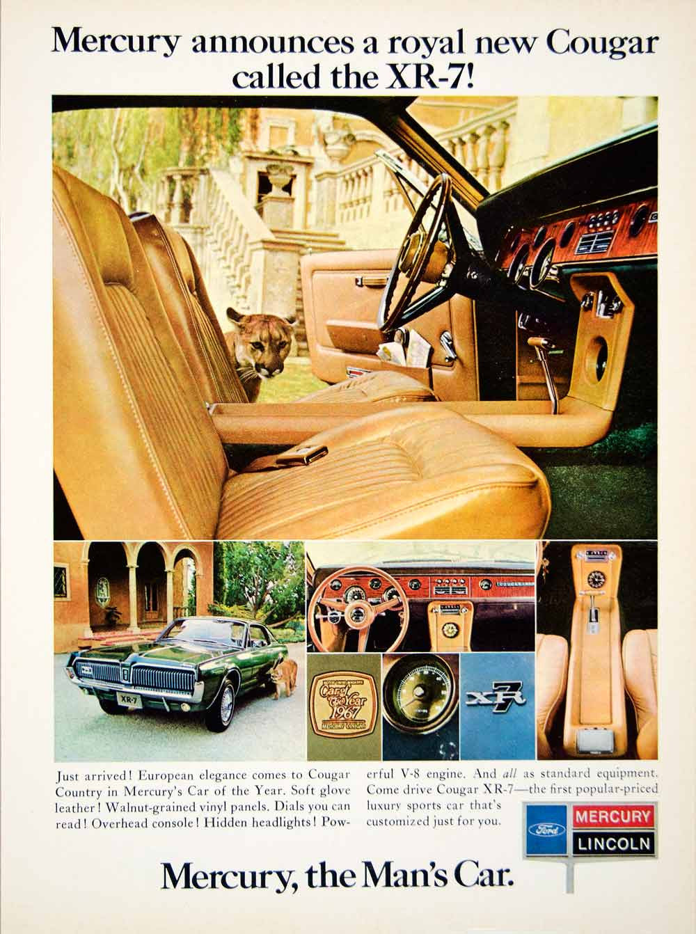 1967 Ad Ford Lincoln Mercury Cougar XR-7 Luxury Sports Car 2 Door Fastback YCD5