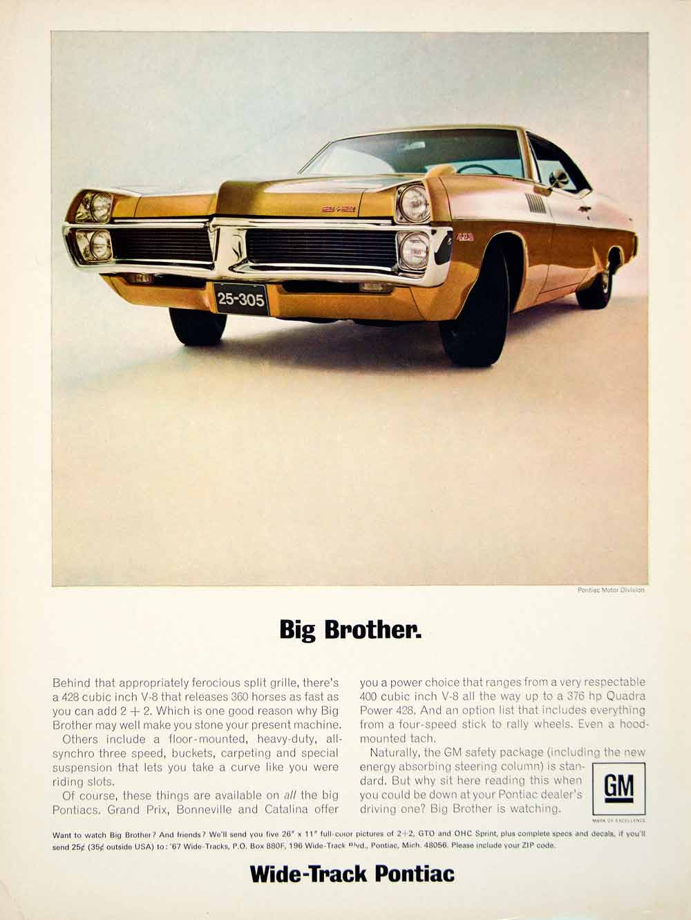 1967 Ad Pontiac 2+2 Full Size 2 Door Sports Coupe Grand Tourer GM YCD5