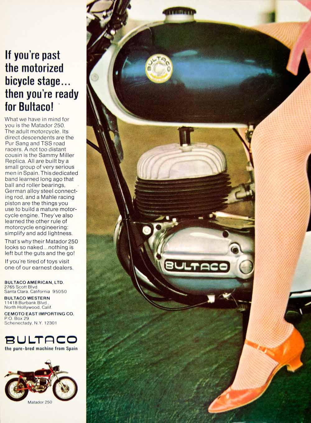 1967 Ad Bultaco Matador 250 Motorcycle Sport Spain Import Machine Engine YCD5 - Period Paper
