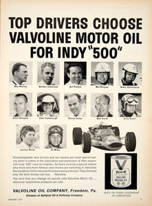 1967 Ad Valvoline Motor Oil Indianapolis 500 Race Car Driver Engine YCD5