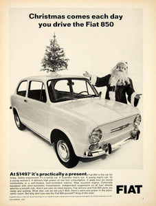 1967 Ad 1968 Fiat 850 2Door Coupe European Import Car Santa Claus Christmas YCD5