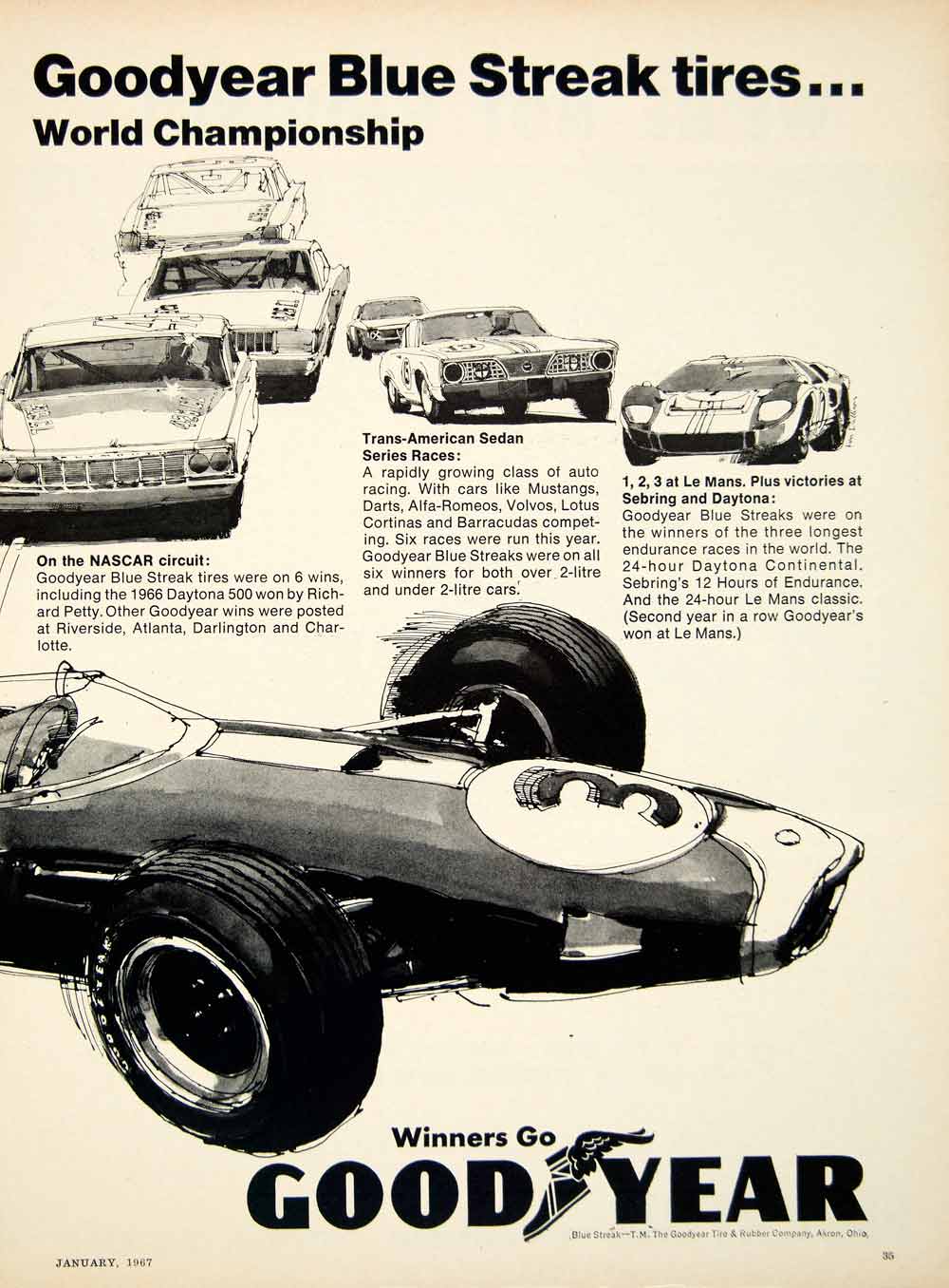 1967 Ads Grand Prix Racing Goodyear Tires Drag Chuck Parsons Jack Brab ...