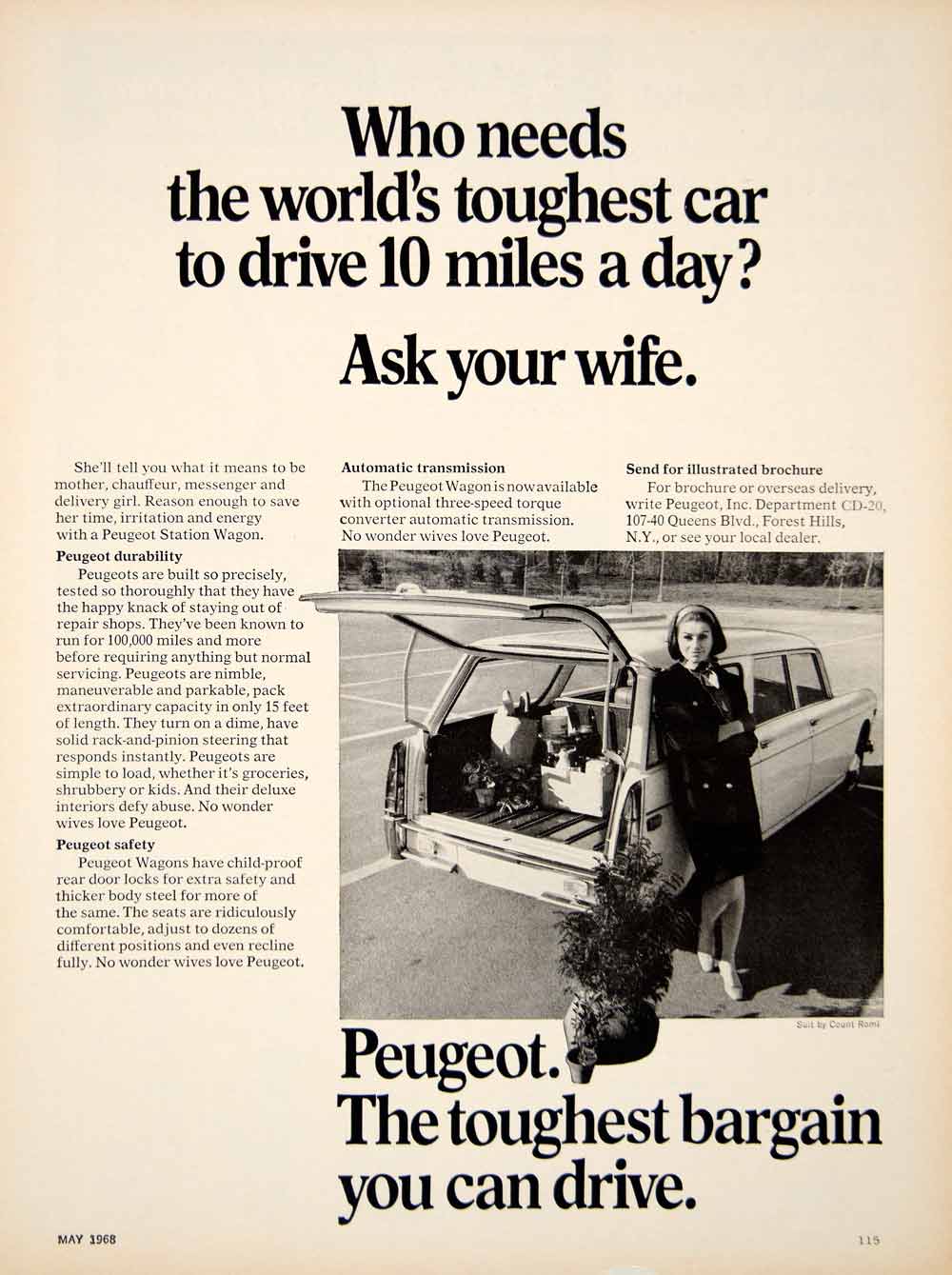 1968 Ad Peugeot 404 Station Wagon 4 Door Import French Economy Car 1.5L I4 YCD6