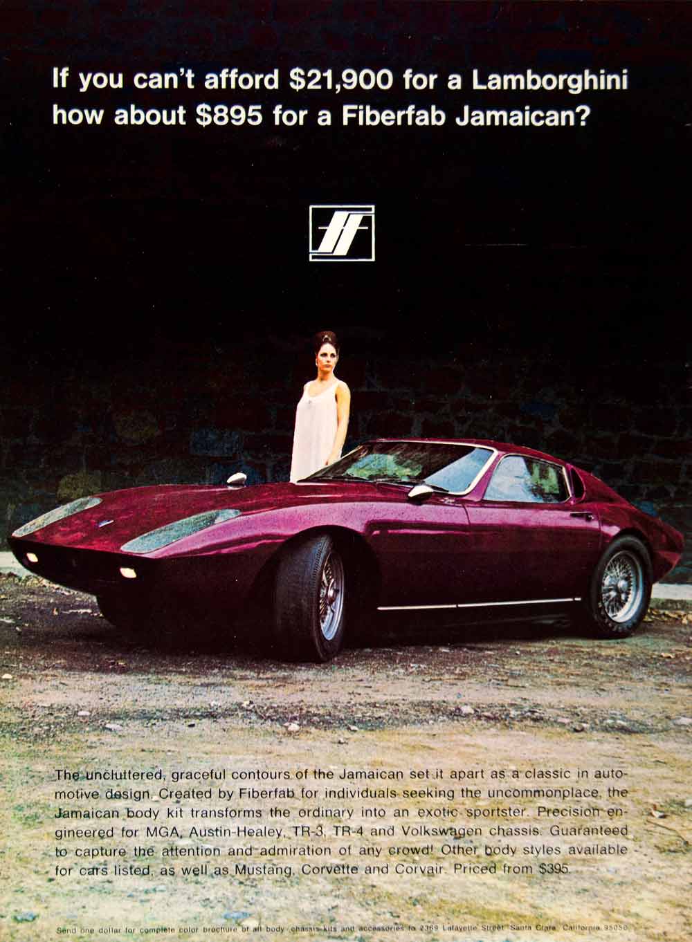1968 Ad Fiberfab Jamaican Body Automotive Design 2369 Lafayette St Santa YCD6