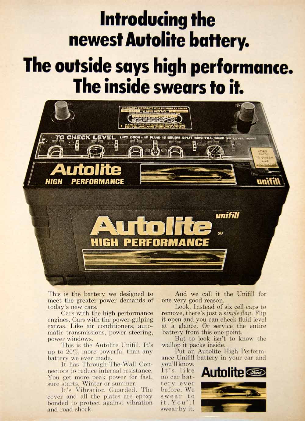 1968 Ad Autolite Battery Auto Part Unifill High Performance Vibration YCD6